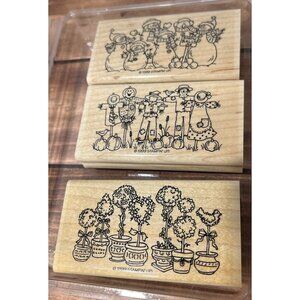 Stampin Up! GREAT GROUPINGS WOOD MOUNTED Rubber Stamp Set OF 3 SCARECROW SNOWMAN